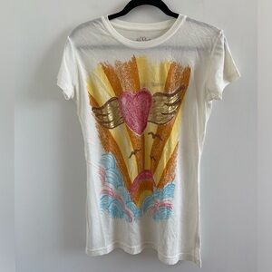 MadeULook Cream Angel Wing Rainbow Sunrise Graphic Tee Size L (FLAW)